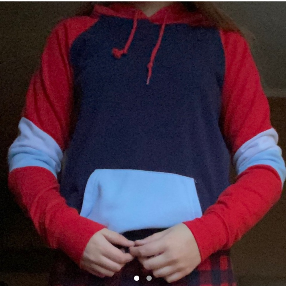 “Zine Kate Navy, Red & White Colorblock Hoodie”